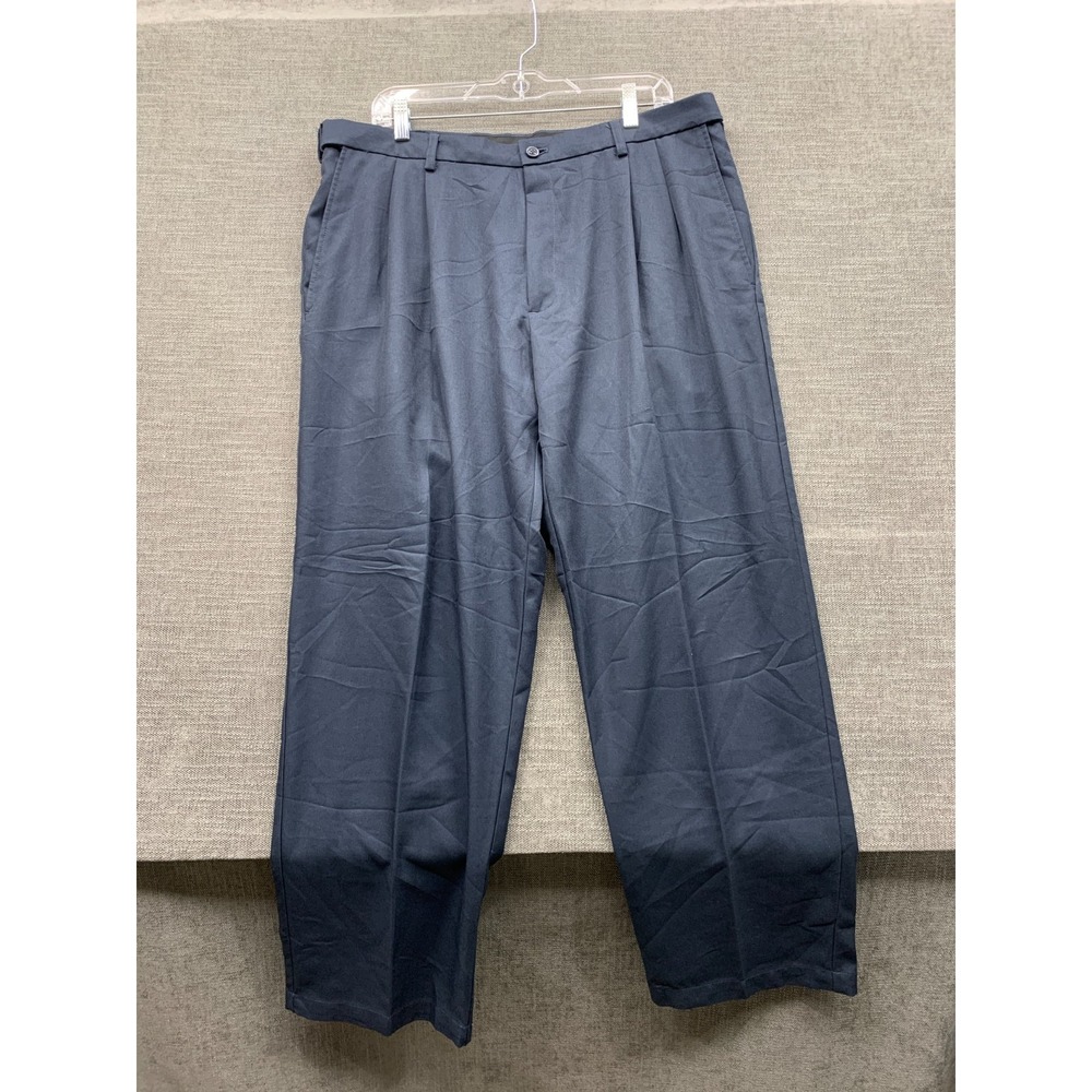 Haggar Pleated Dress Pants Mens 38x30 Slate Blue High Rise Straight Leg Formal
